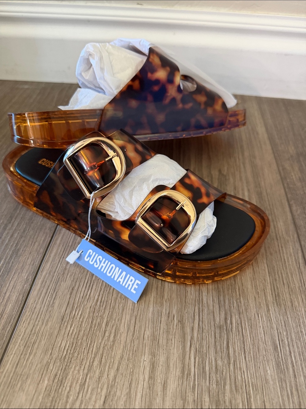 Cushionaire Tortoiseshell Double-Buckle Slide Sandal - Amber Tortoise